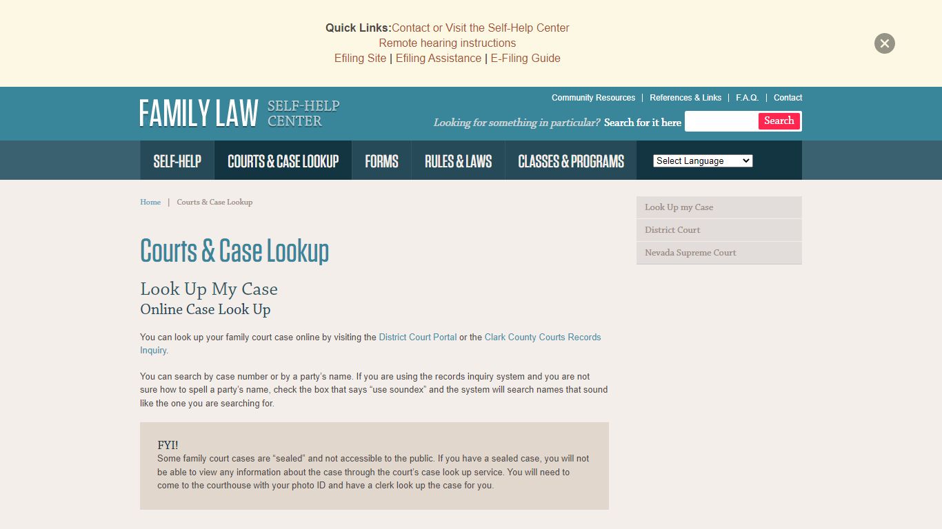 Family Law Self-Help Center - Courts & Case Lookup